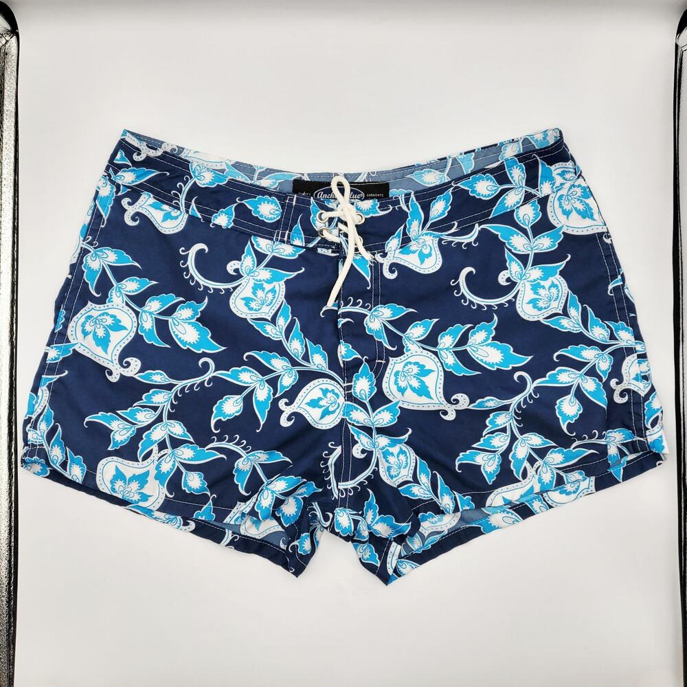 Vintage Y2K Anchor Blue Paisley Print Board Shorts Women's Size XL Surf Swim